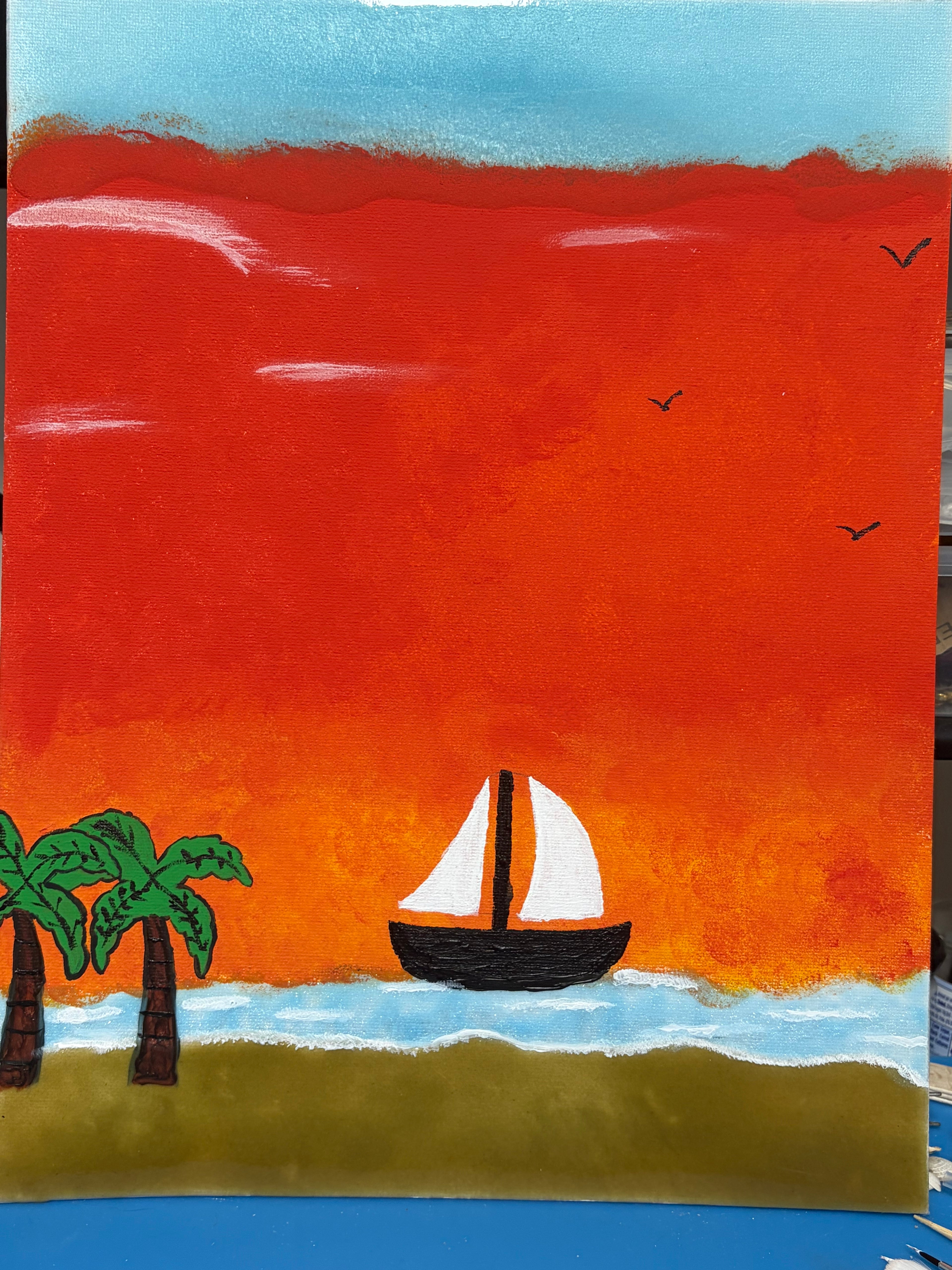 🌅 Sunset Sailboat Coastal Painting