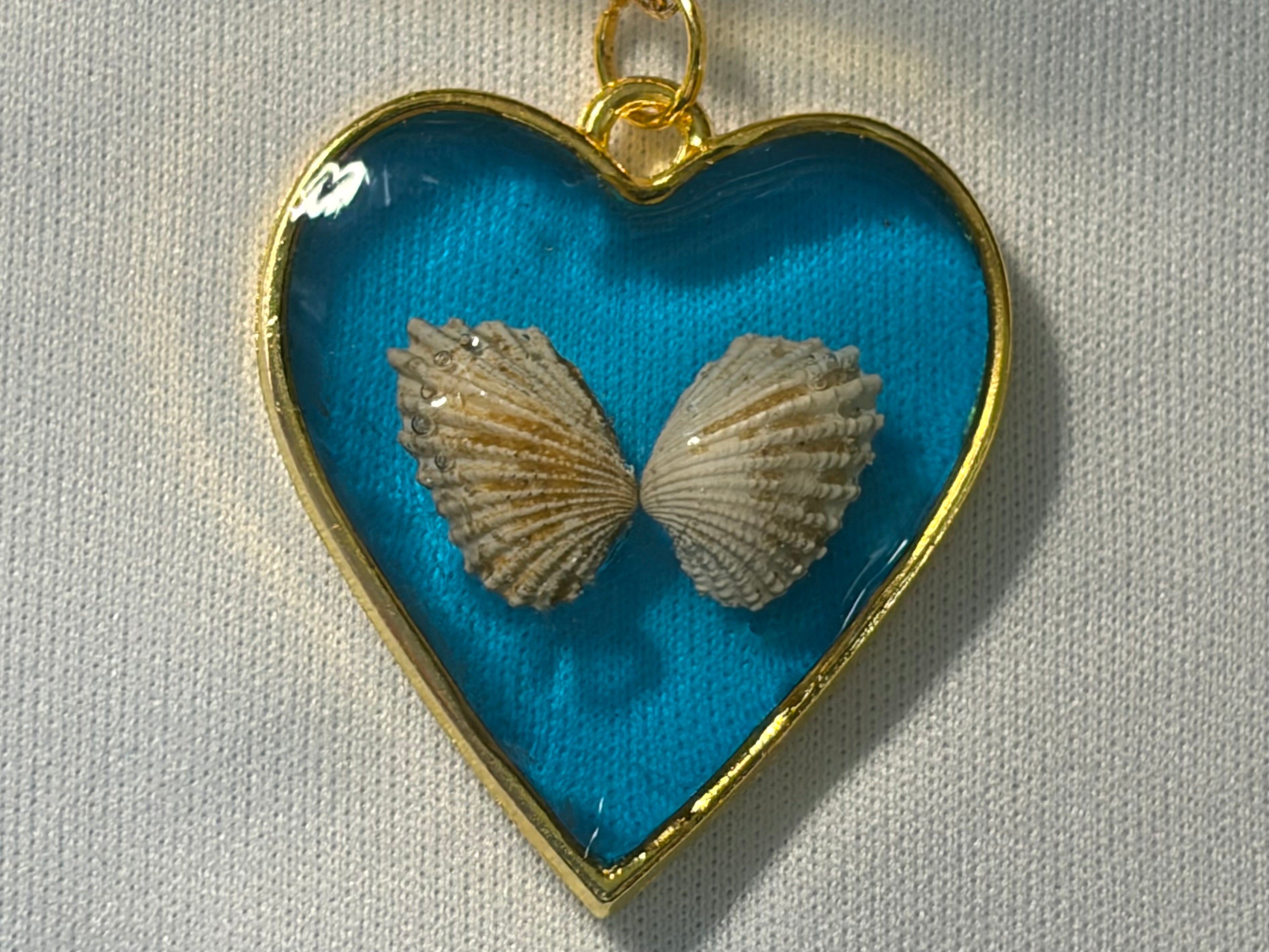 Coastal Seashell Butterfly Heart Pendant Necklace