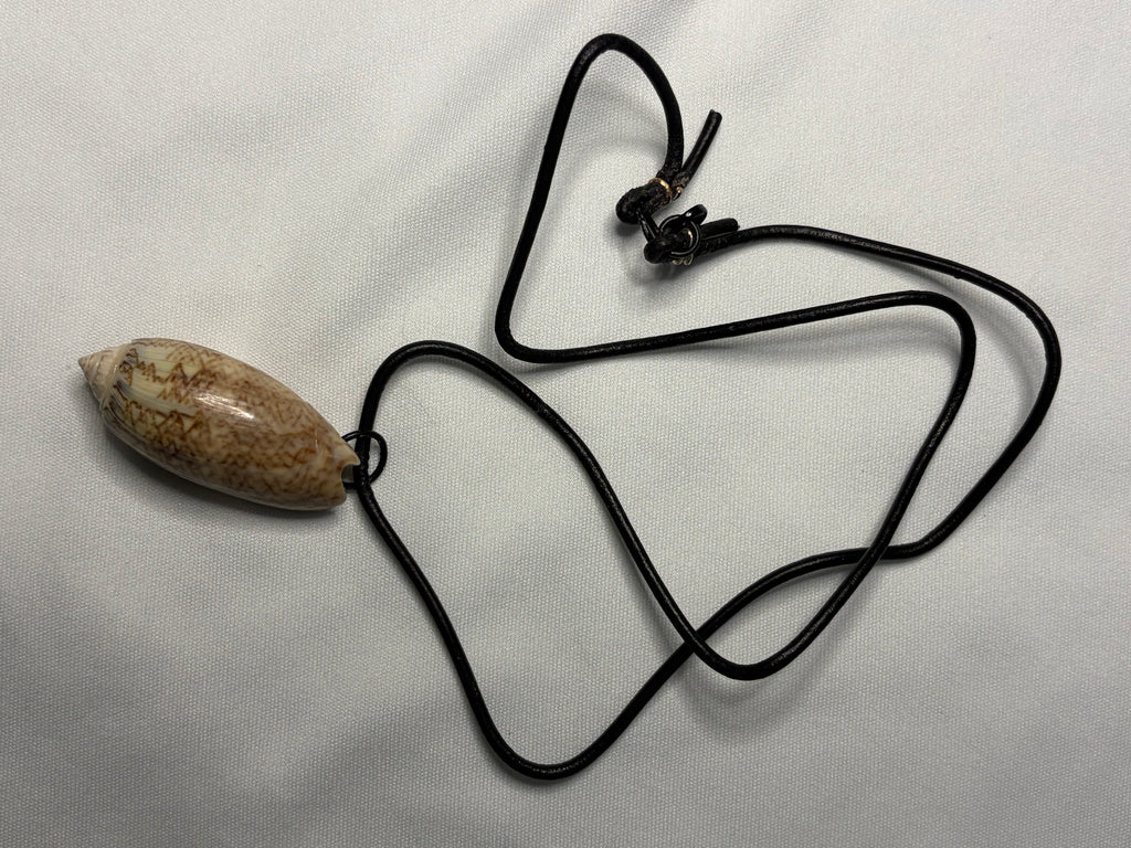 Natural Olive Shell Black Leather Necklace