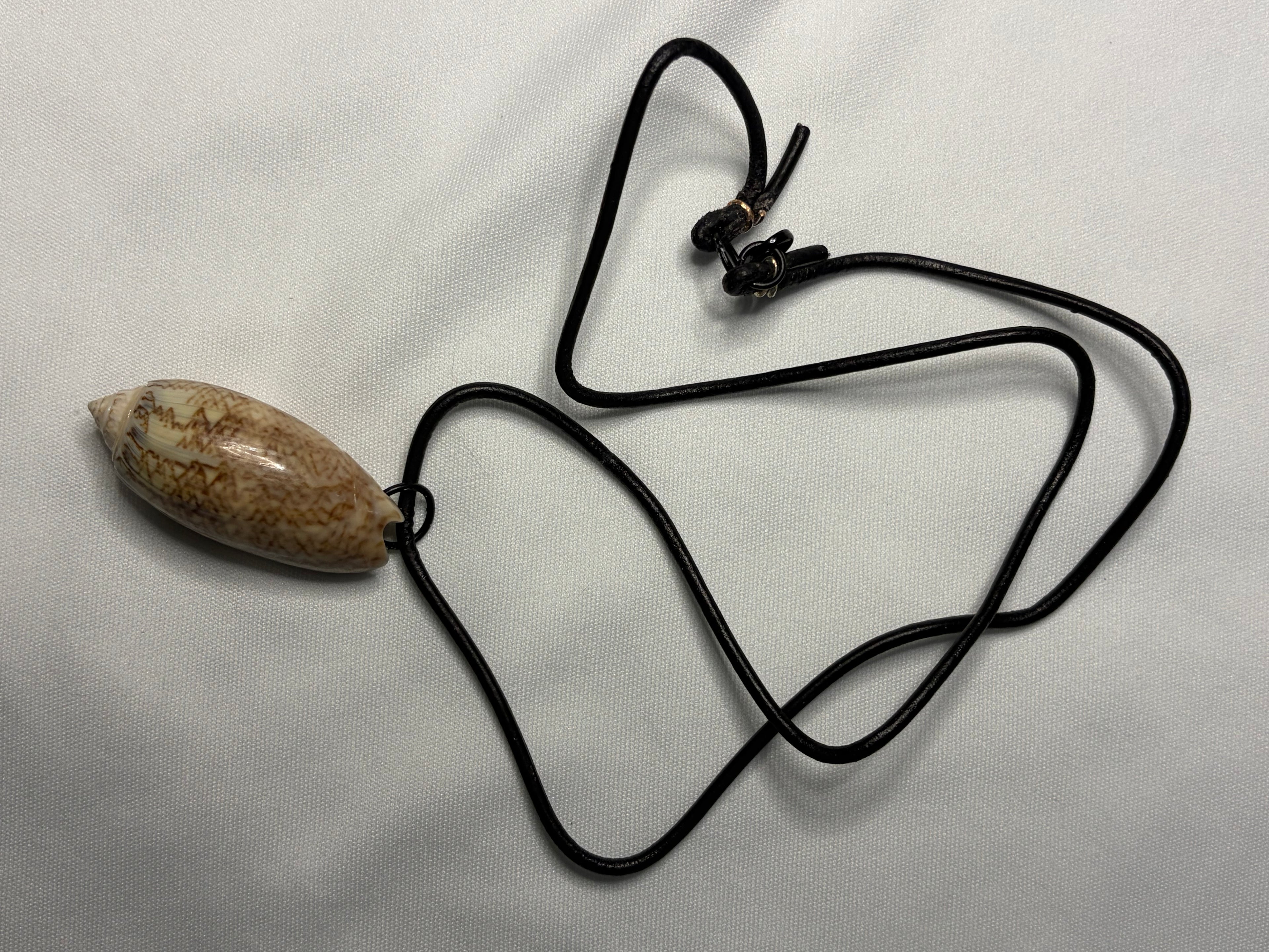 Natural Olive Shell Black Leather Necklace