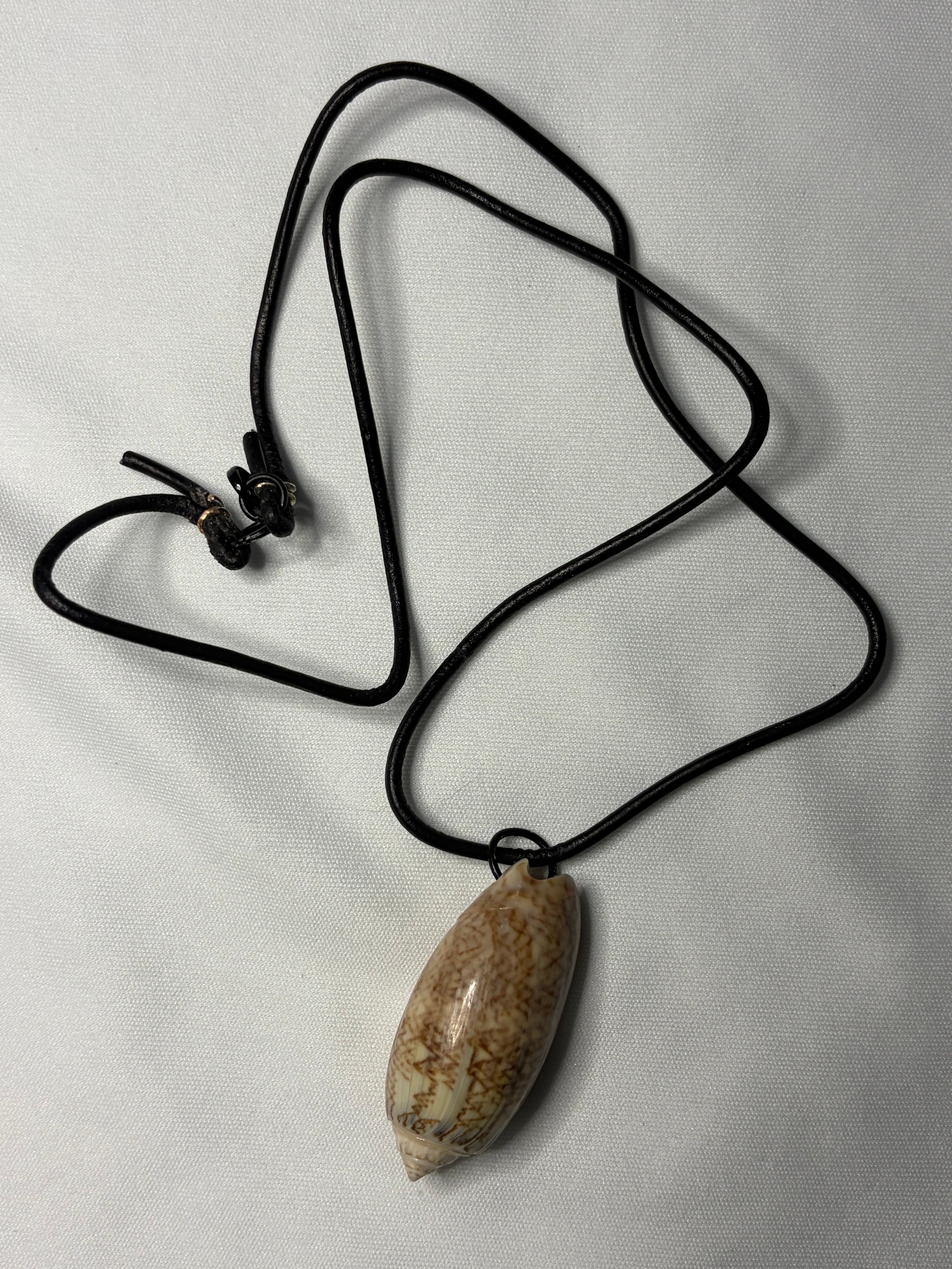 Natural Olive Shell Black Leather Necklace