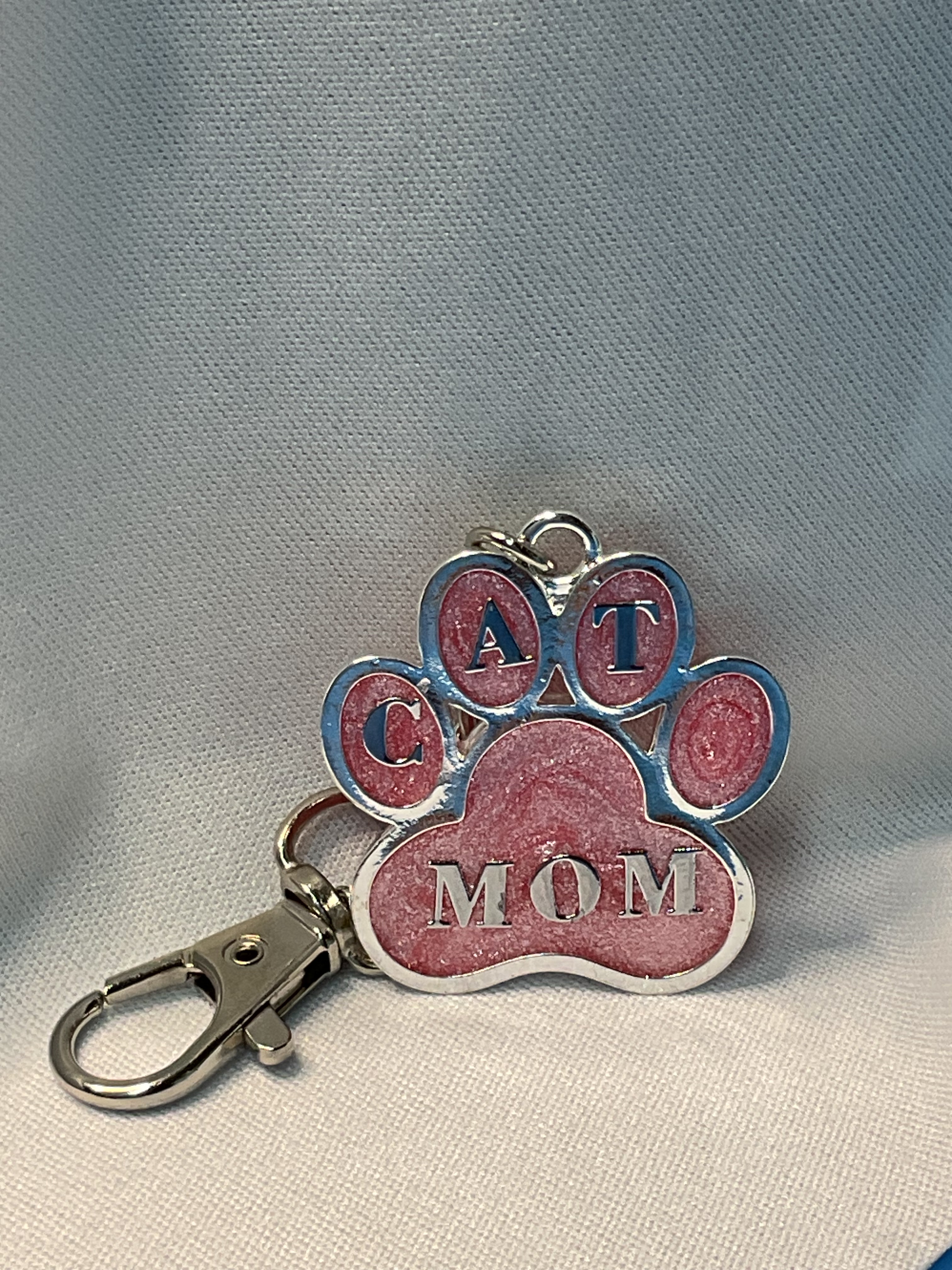 Glitter Cat Mom Paw Charm Keychain