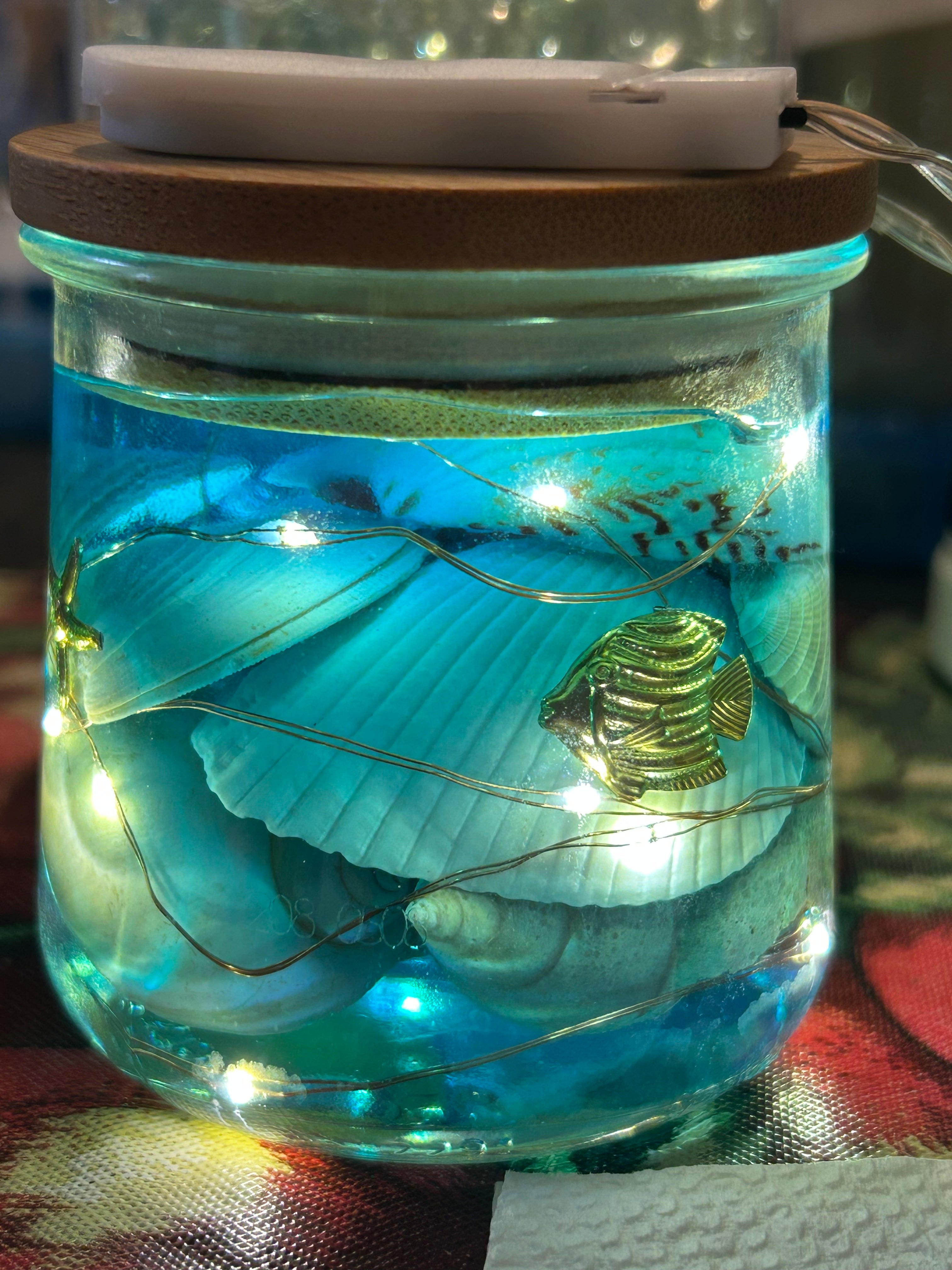 5oz jar with seashells, lights and sea life
